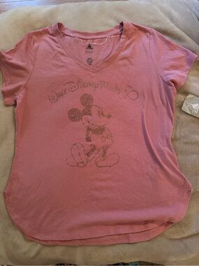 Disney Pink V-Neck Mickey 50th Celebration Tee